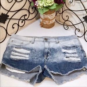 REWASH 11” High-Waist Distress Ombre Jean Shorts